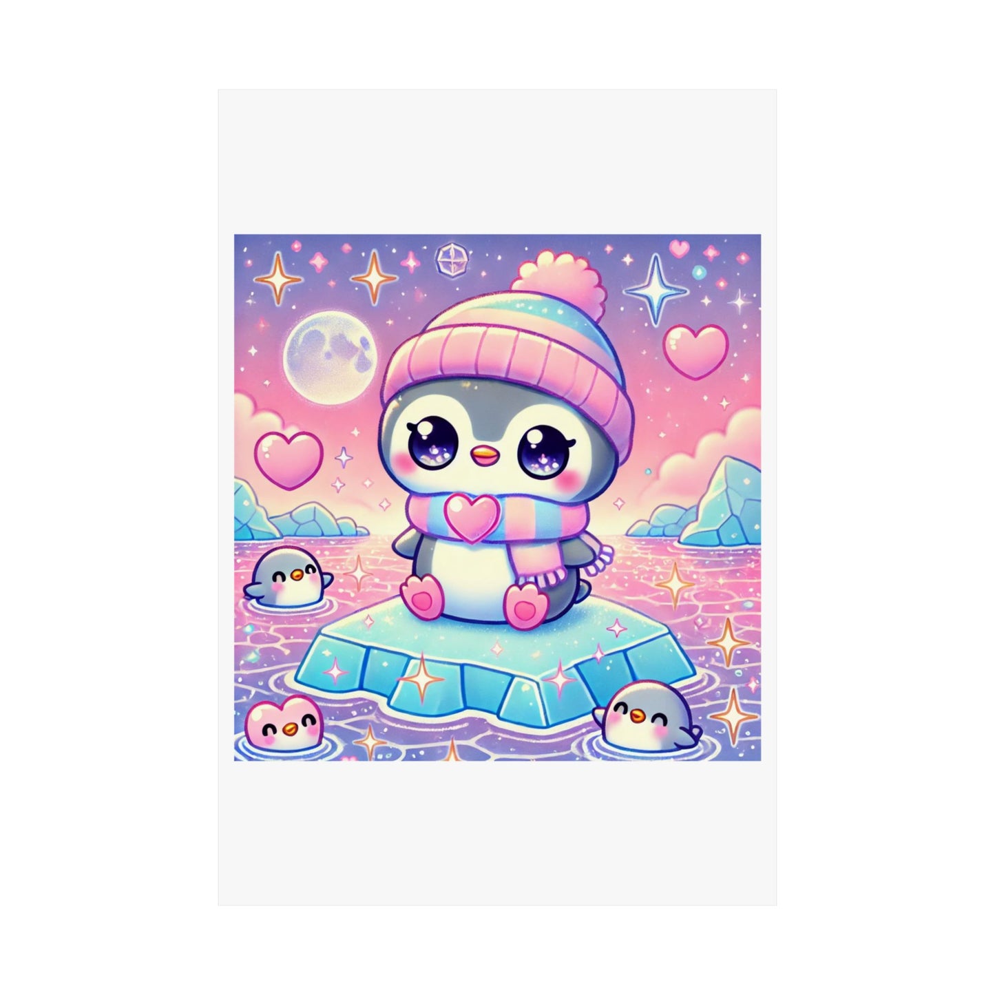 Cute Winter Penguin Ice Floe Kawaii Art Poster
