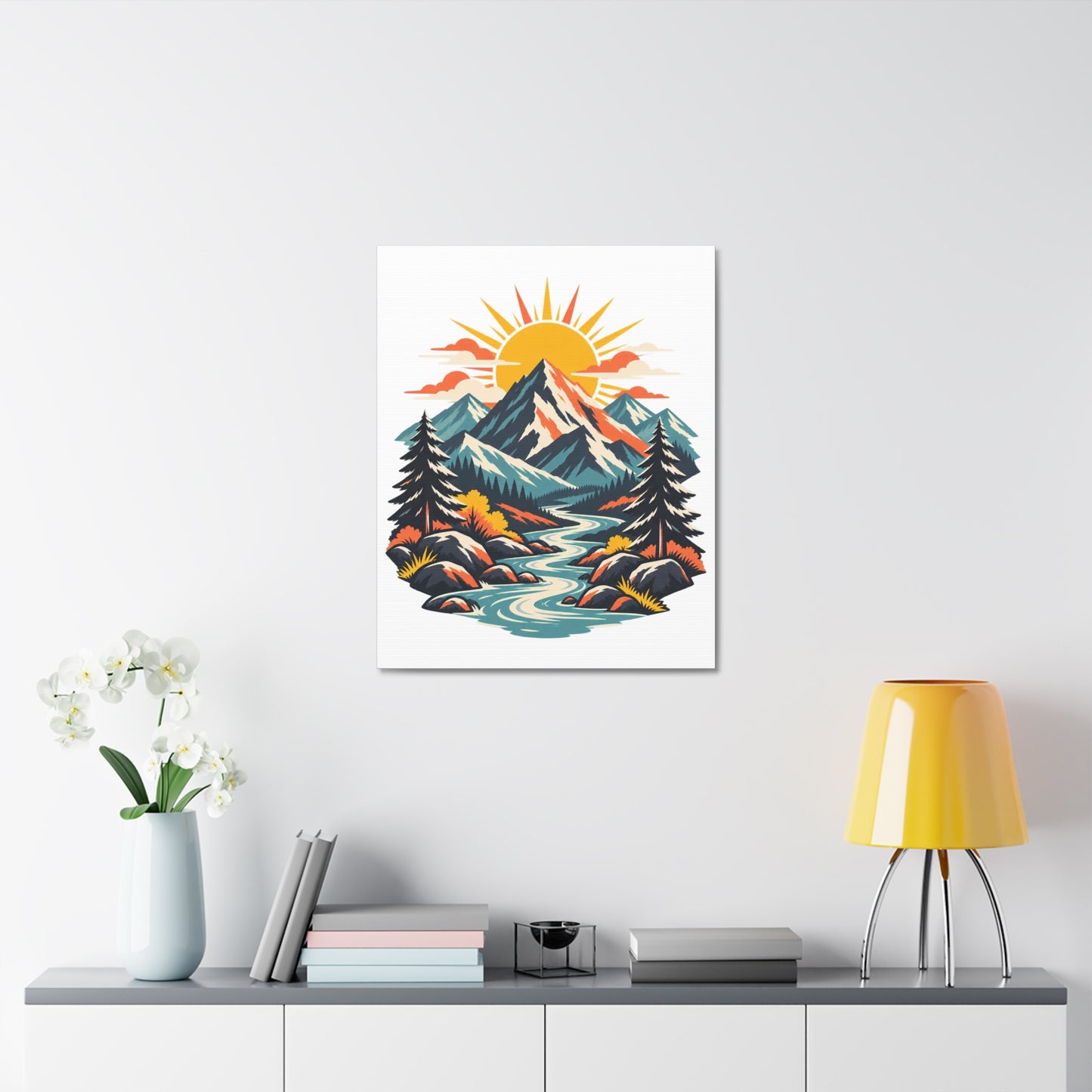 Alpine Sunrise River Mountain Adventure Canvas Wall Art