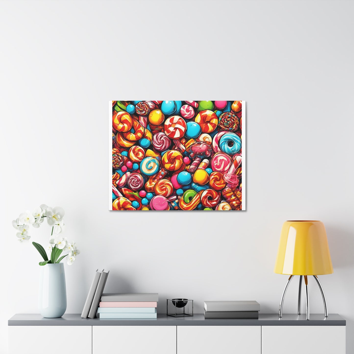 Colorful Candy and Lollipop Pattern Canvas