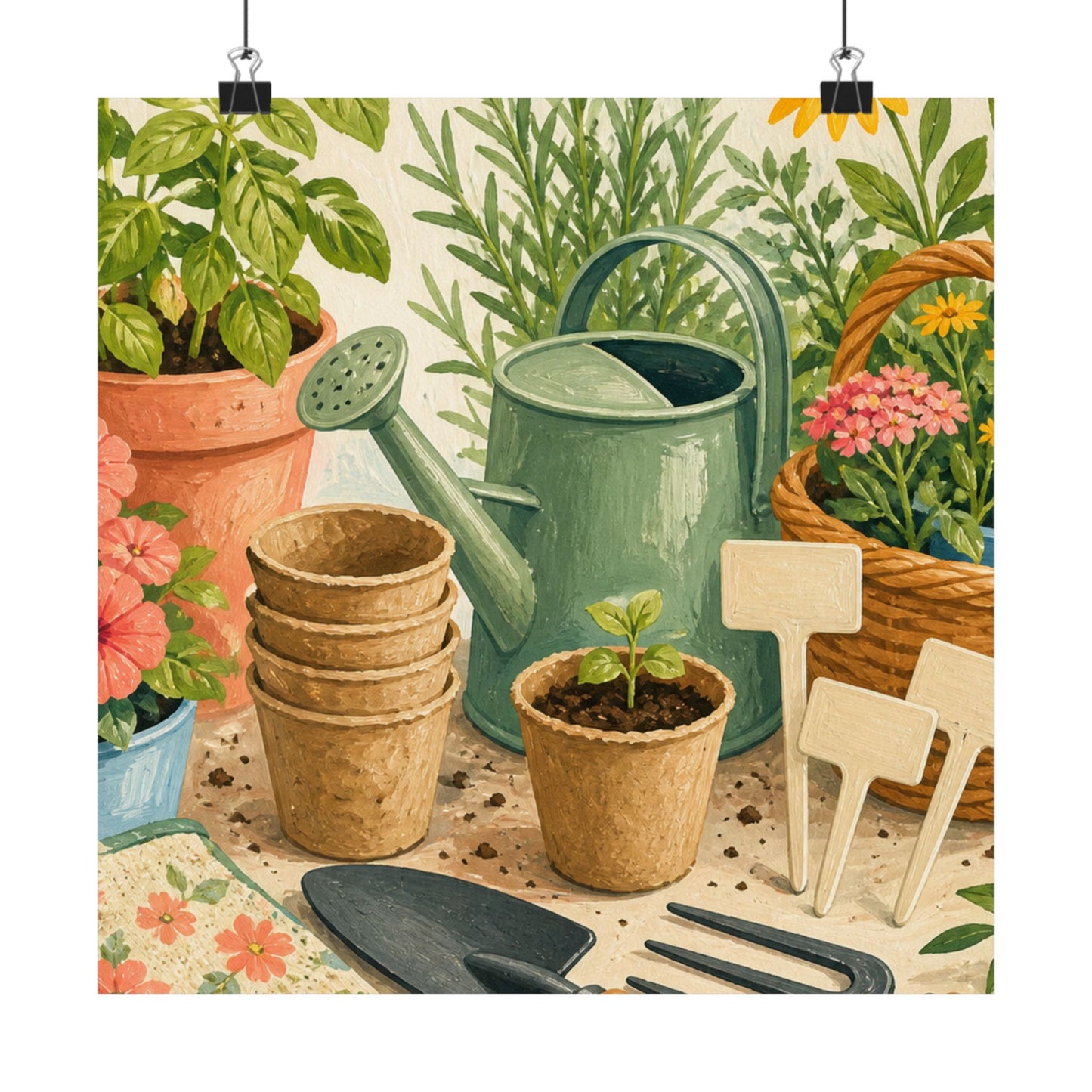 Colorful Gardening Tools and Flowers Hobby Poster
