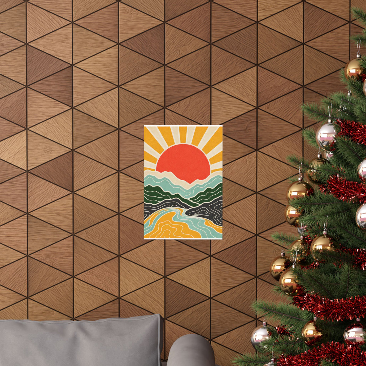 Topographic Sunrise Mid Century Mountain Art Poster