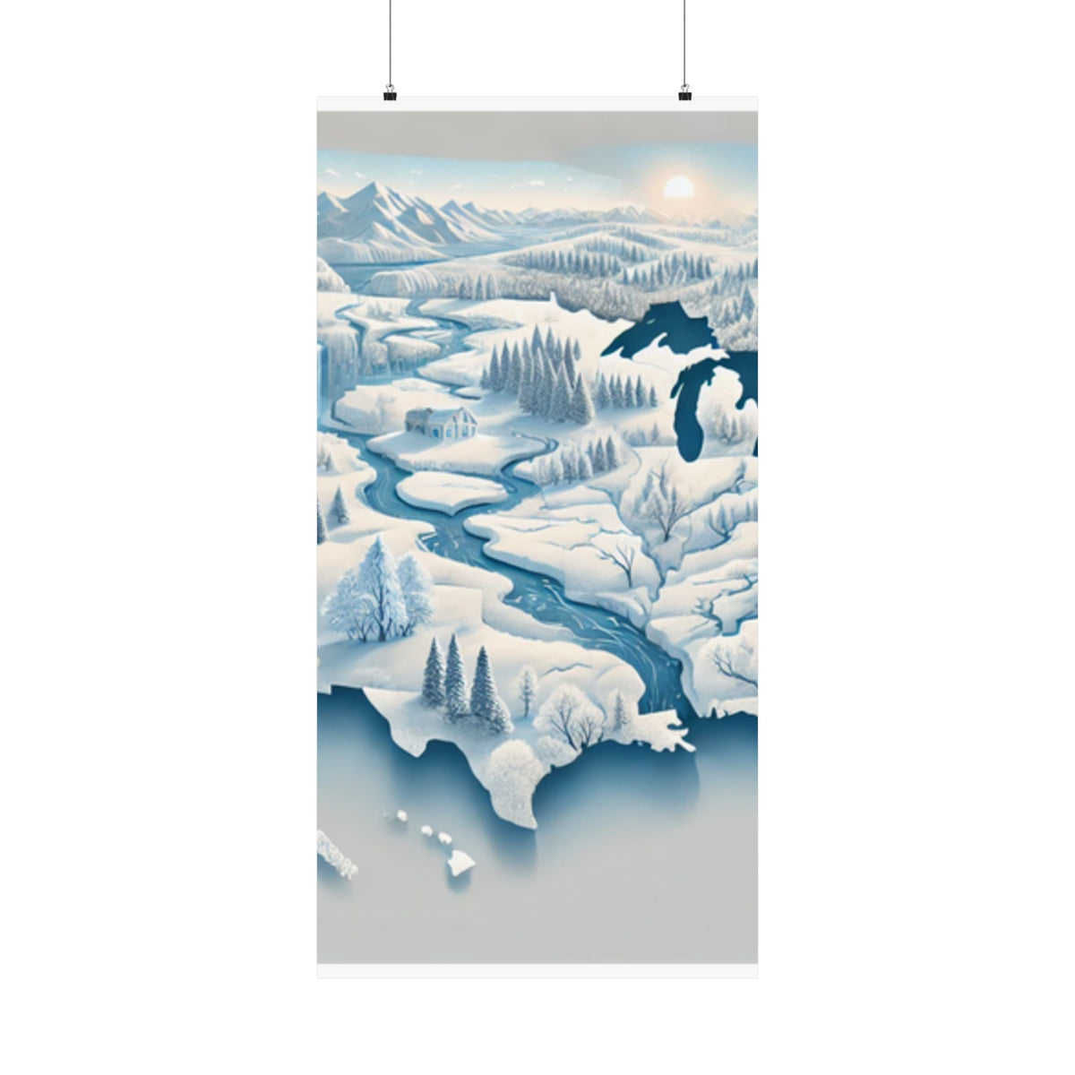 Winter USA Dreamscape Snowy Map Poster Wall Art Decor