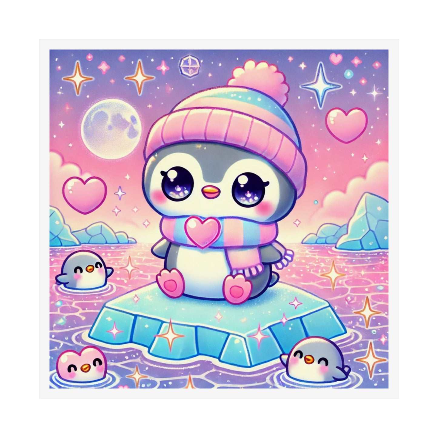 Cute Winter Penguin Ice Floe Kawaii Art Poster