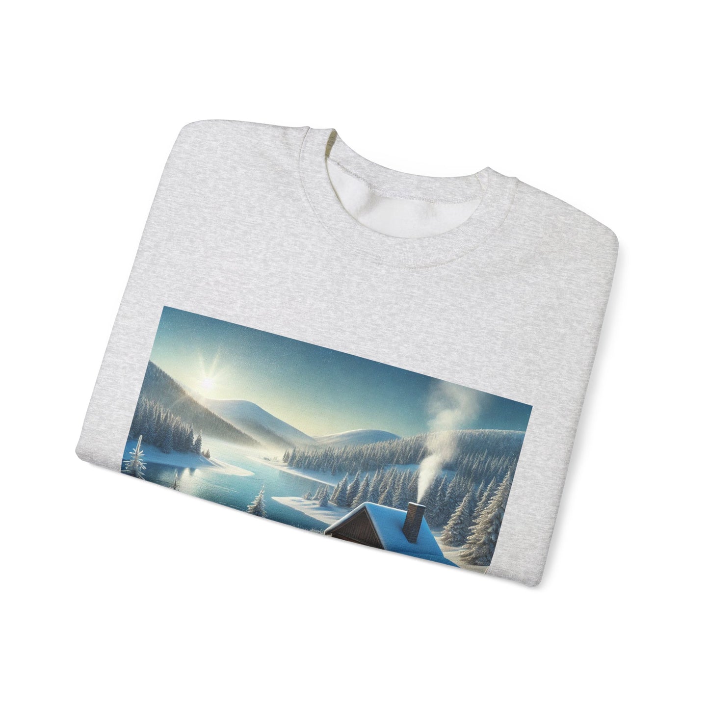 Snowy Cabin Winter Lake Landscape Art Sweatshirt