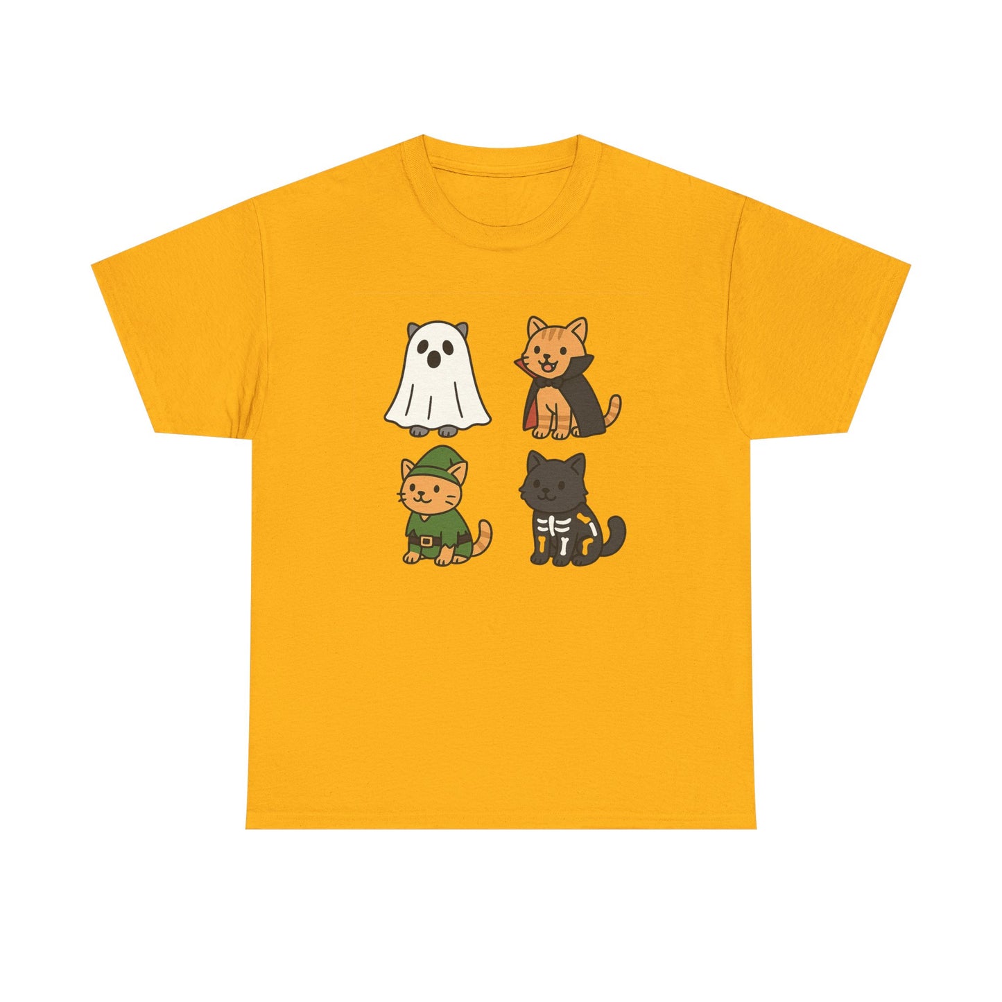 Cute Halloween Cat Tee, Unisex Heavy Cotton Tee, Casual Halloween Shirt, Pet Lover Gift, Fall Apparel, Cartoon Art,