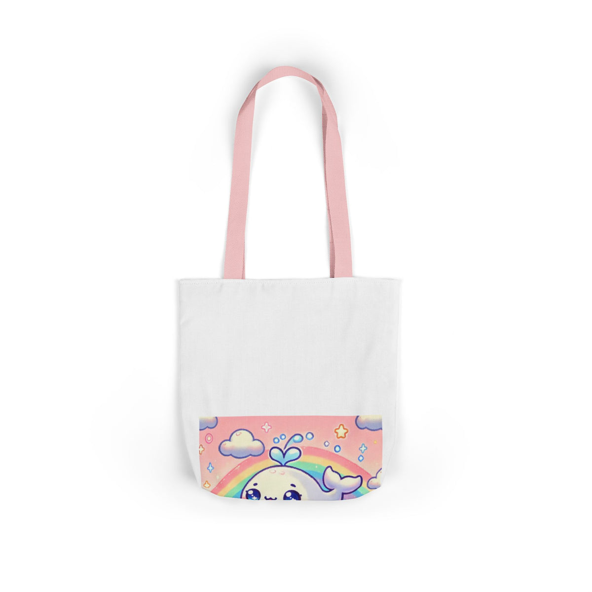 Kawaii Rainbow Whale Pastel Cloud Canvas Tote Bag
