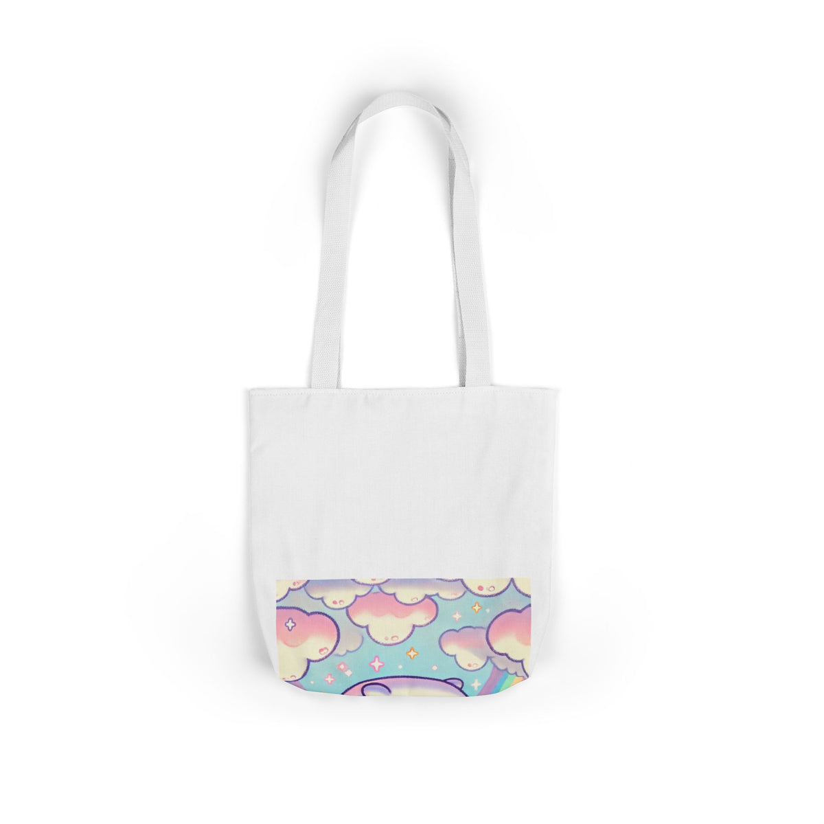 Kawaii Rainbow Whale Pastel Cloud Canvas Tote Bag
