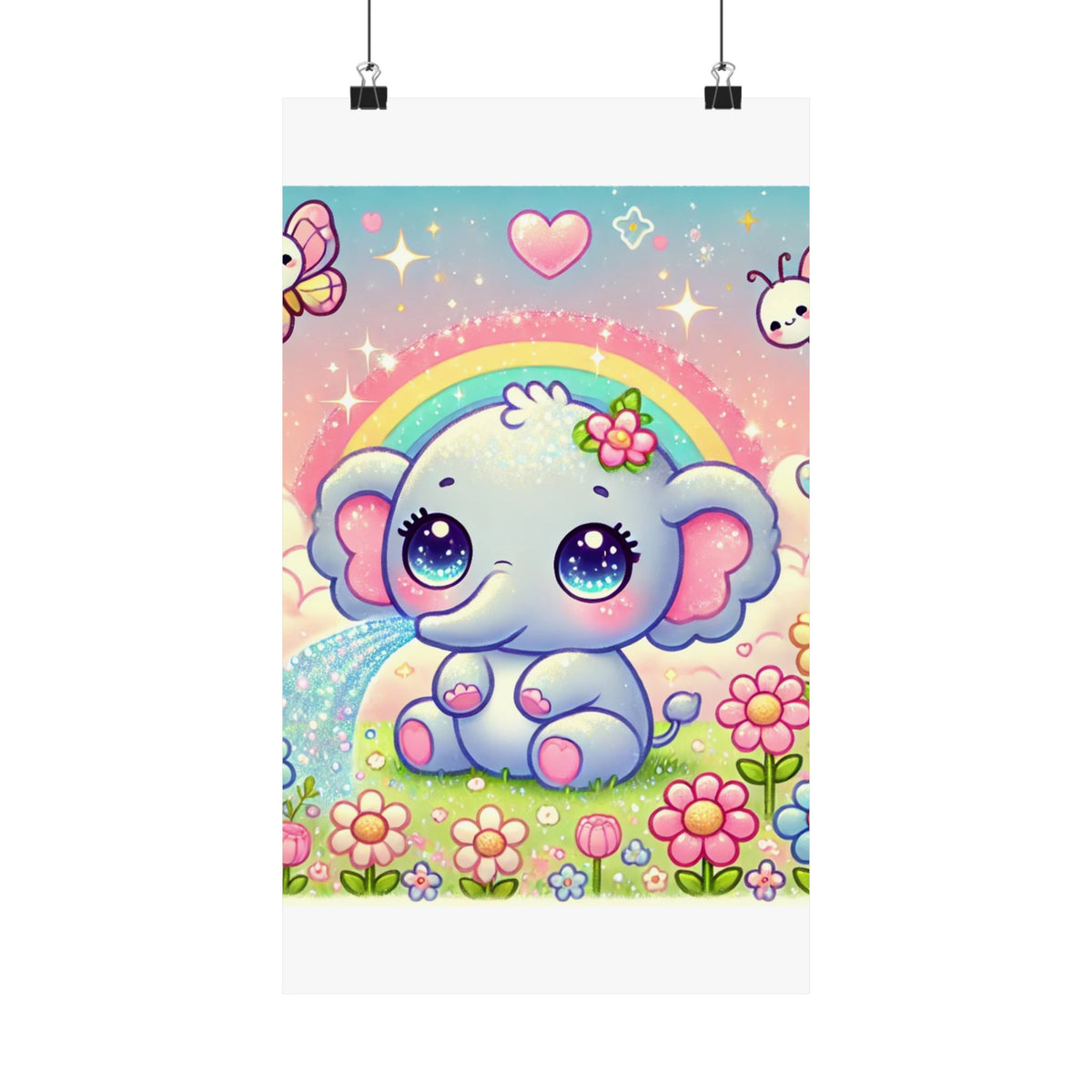 Pastel Rainbow Baby Elephant Floral Wall Art Poster