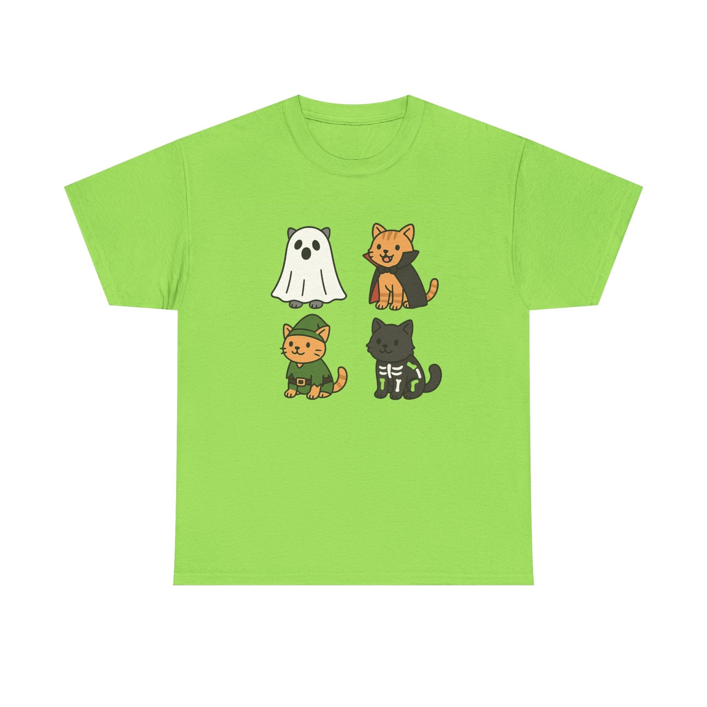 Cute Halloween Cat Tee, Unisex Heavy Cotton Tee, Casual Halloween Shirt, Pet Lover Gift, Fall Apparel, Cartoon Art,