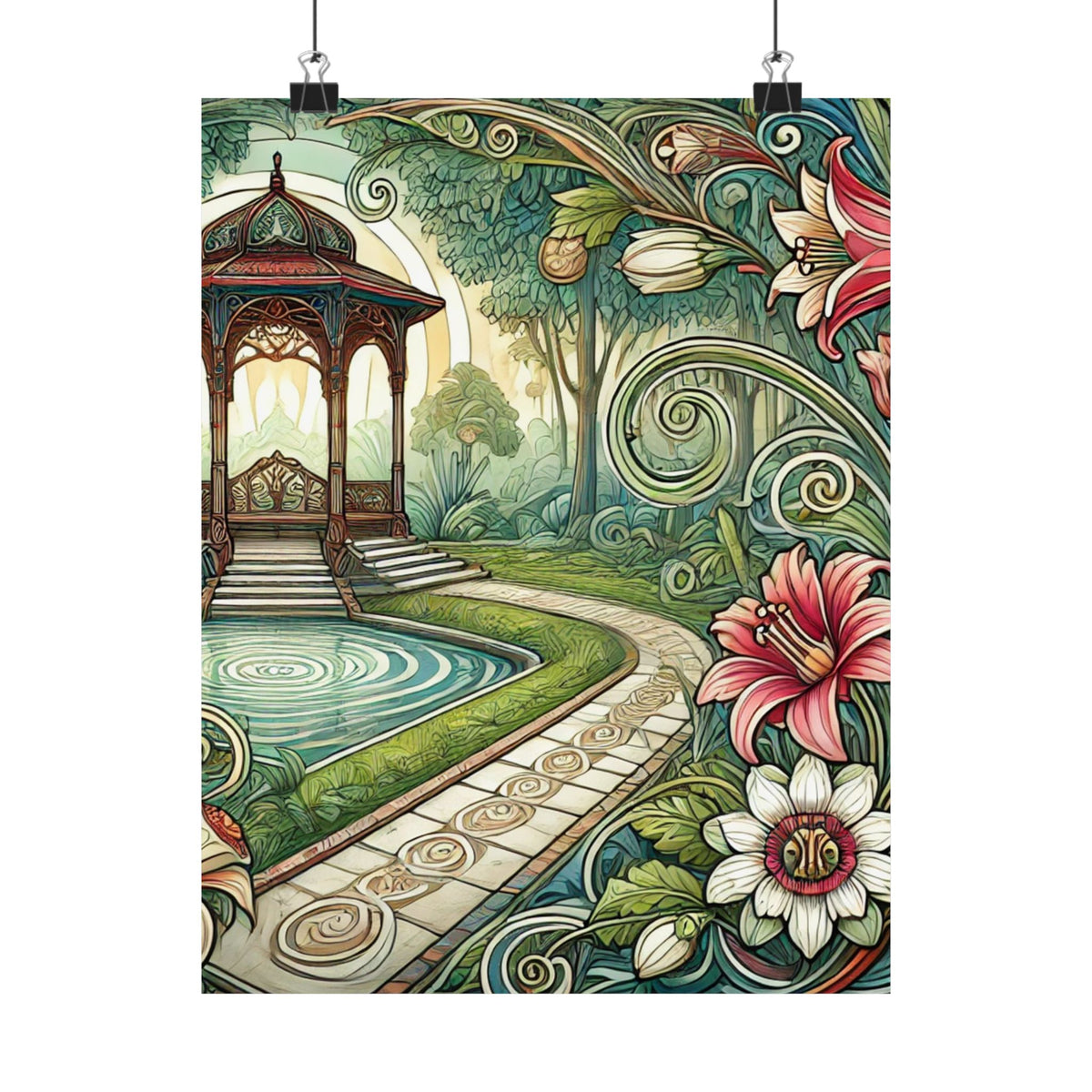 Botanical Gazebo Garden Art Nouveau Wall Art Poster