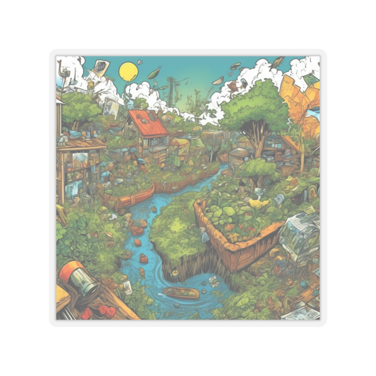 Whimsical Garden Stream Nature Gift Art Sticker