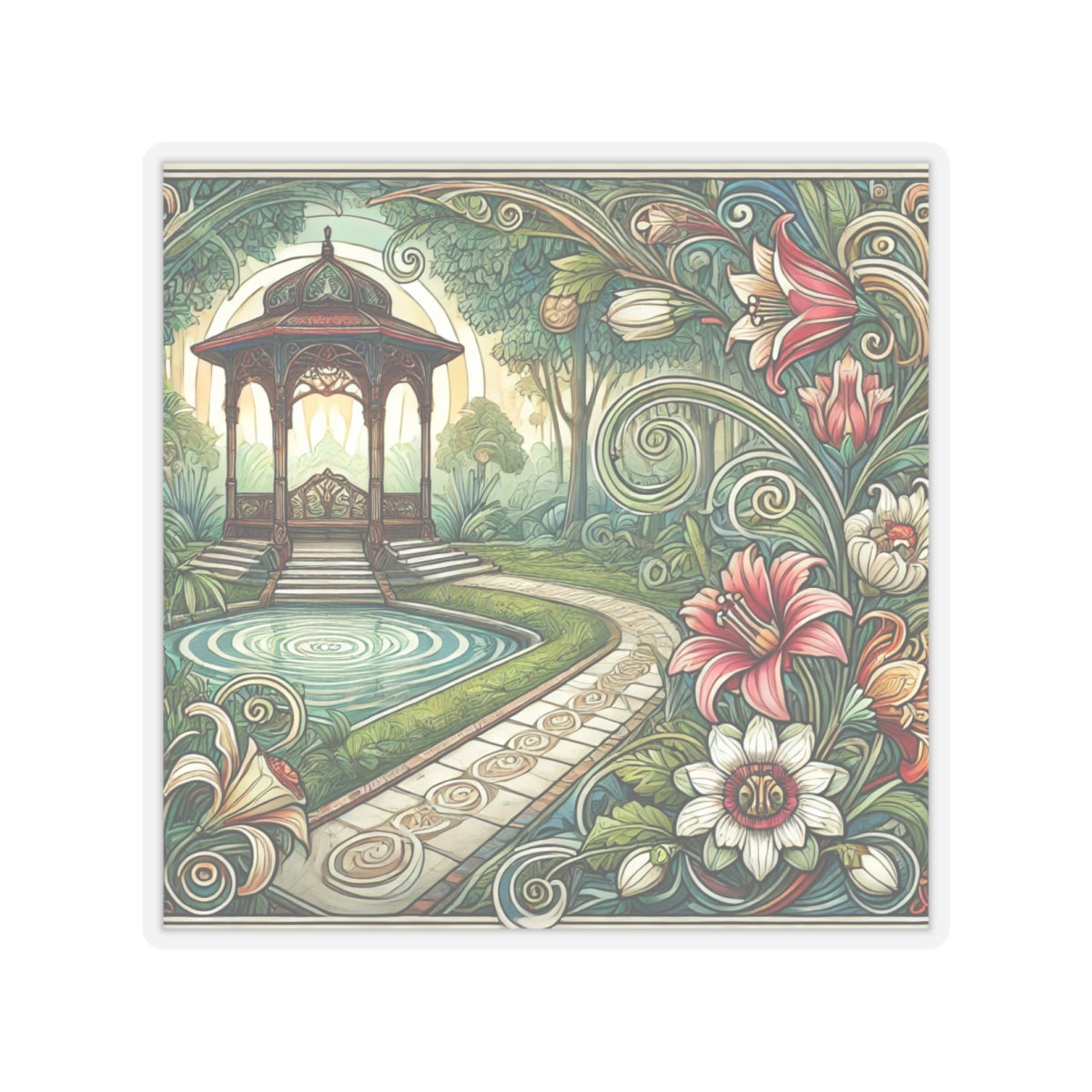 Botanical Gazebo Garden Art Nouveau Sticker