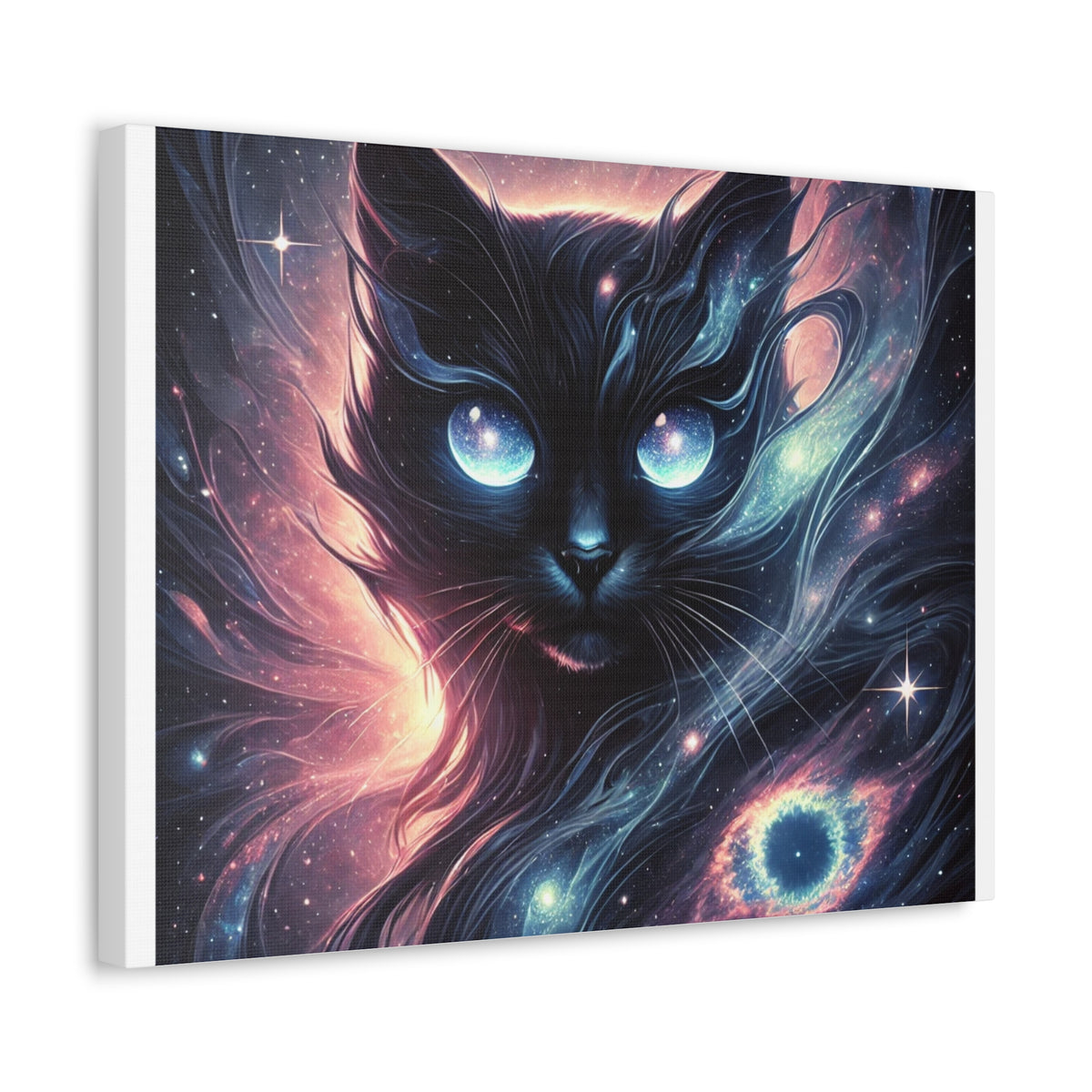 Cosmic Black Cat Galaxy Celestial Canvas Wall Art