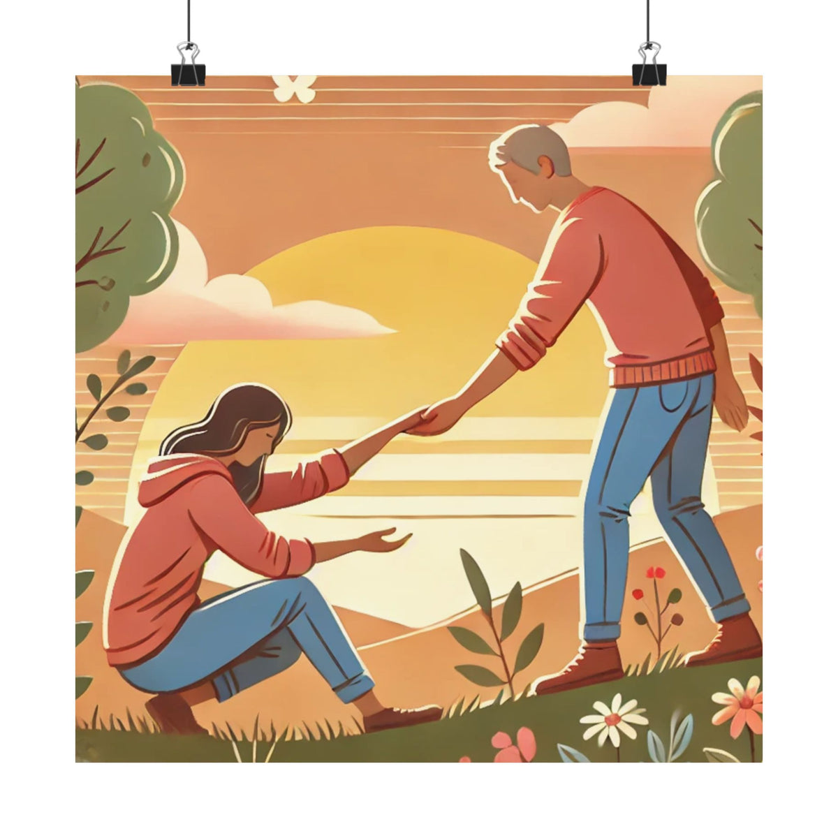 Helping Hands Sunset Garden Wall Art Poster