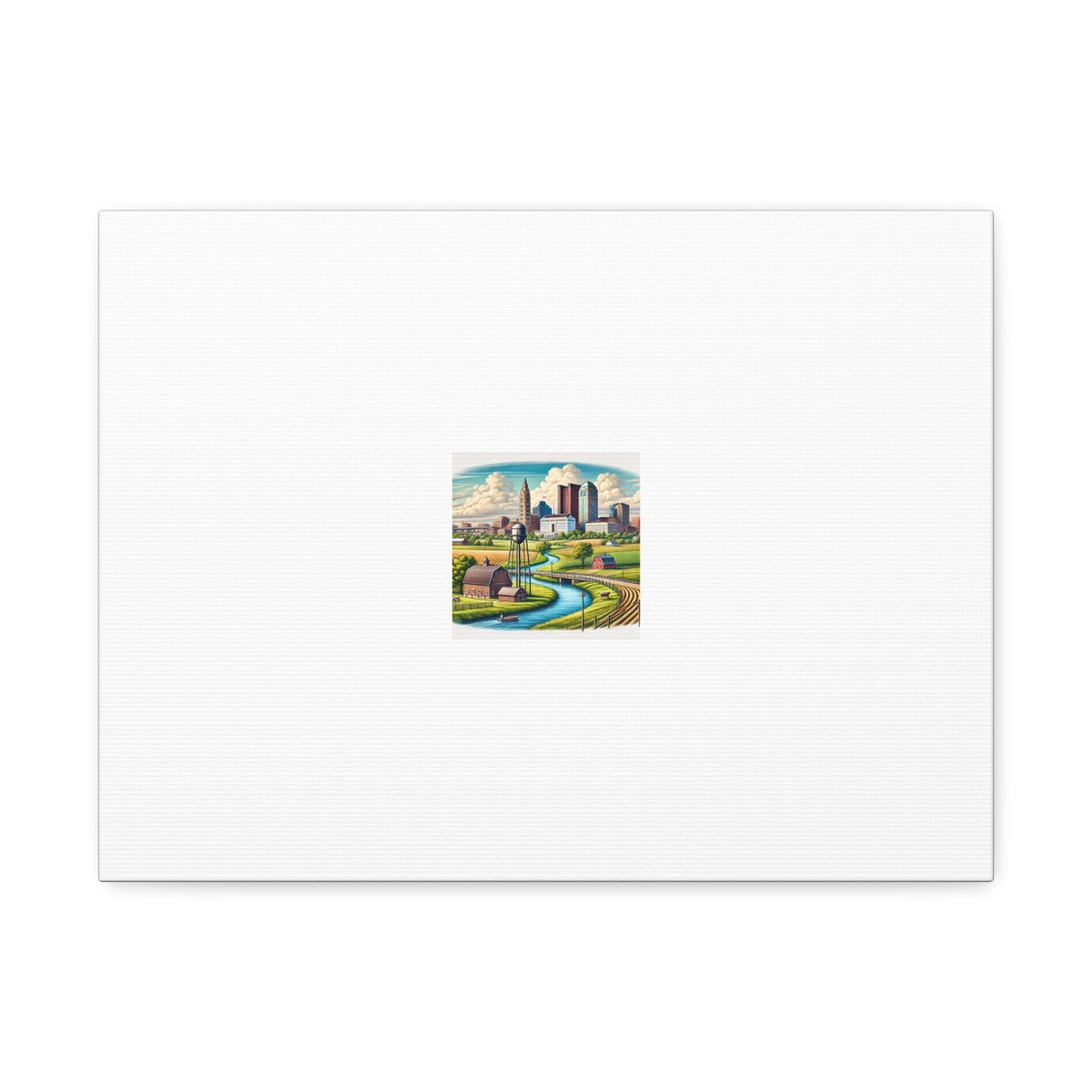 Rural River City Skyline Hometown Landscape Canvas Wall Art
