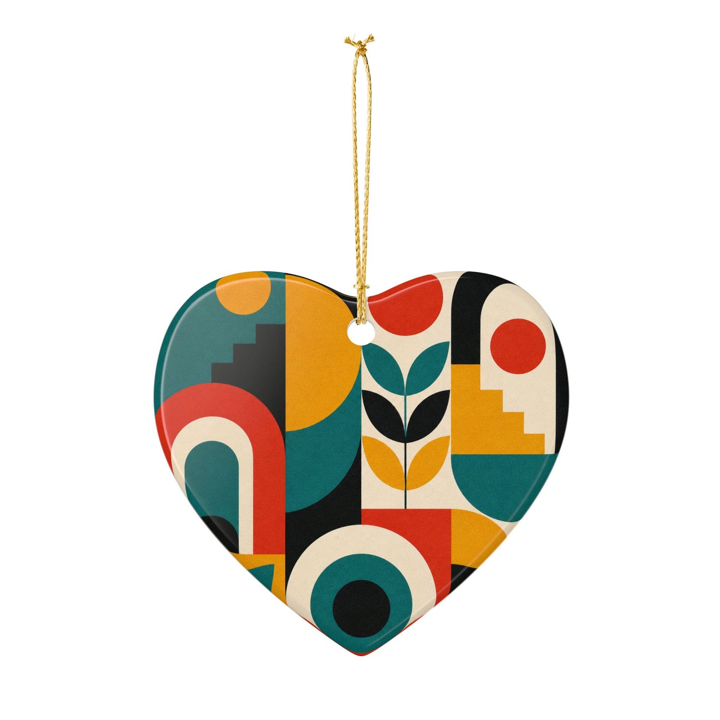 Mid Century Arches Botanical Geometric Abstract Ceramic Ornament, Holiday Keepsa