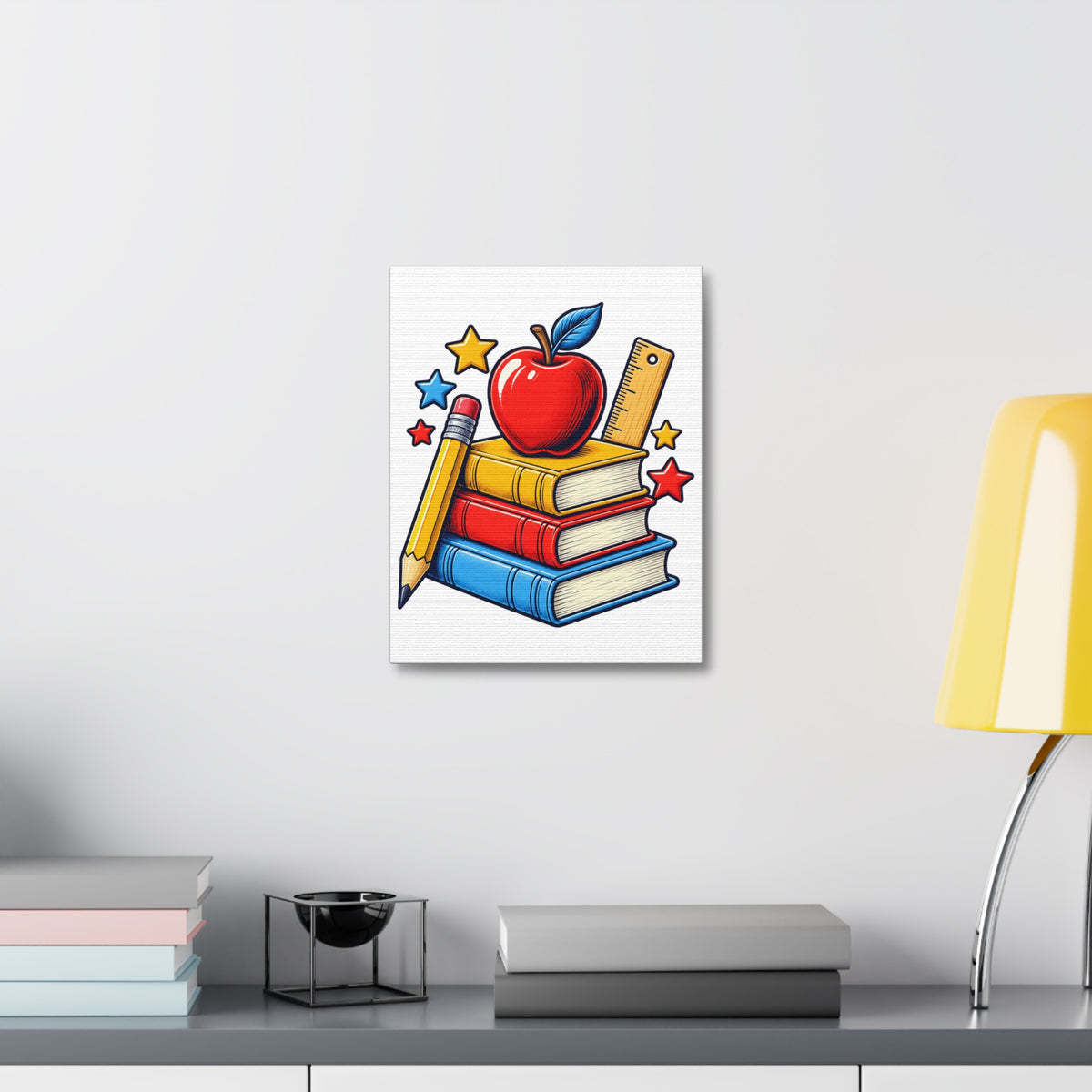 Retro School Books Apple Teacher Appreciation Canvas Art