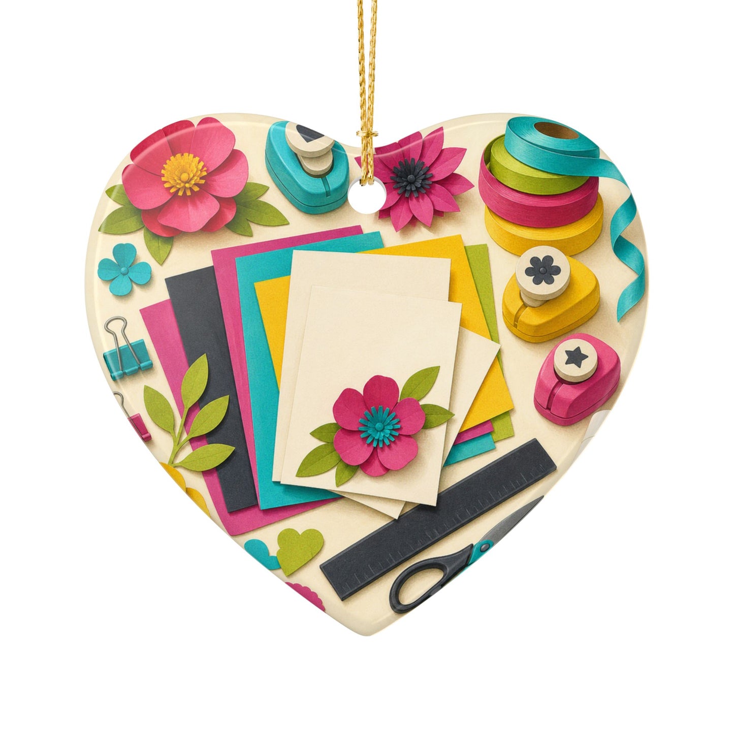Bright Paper Crafting Hobby Art Ceramic Ornament, Holiday Keepsake and Gift