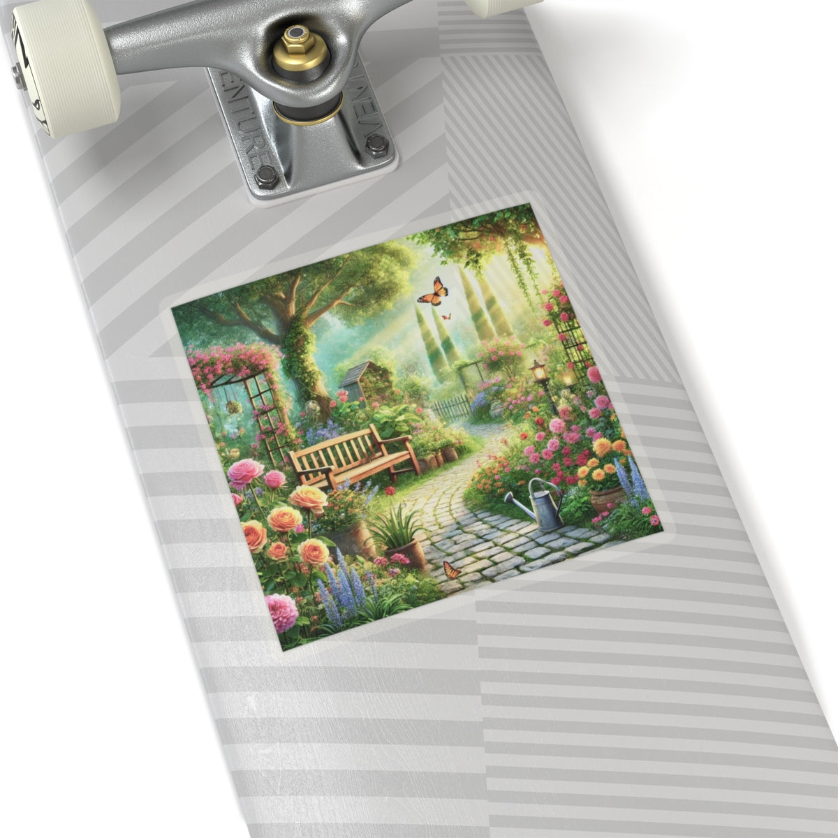 Sunlit Spring Flower Garden Bench Sticker