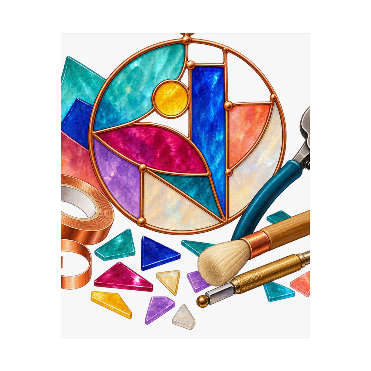 Abstract Stained Glass Suncatcher Workshop Poster