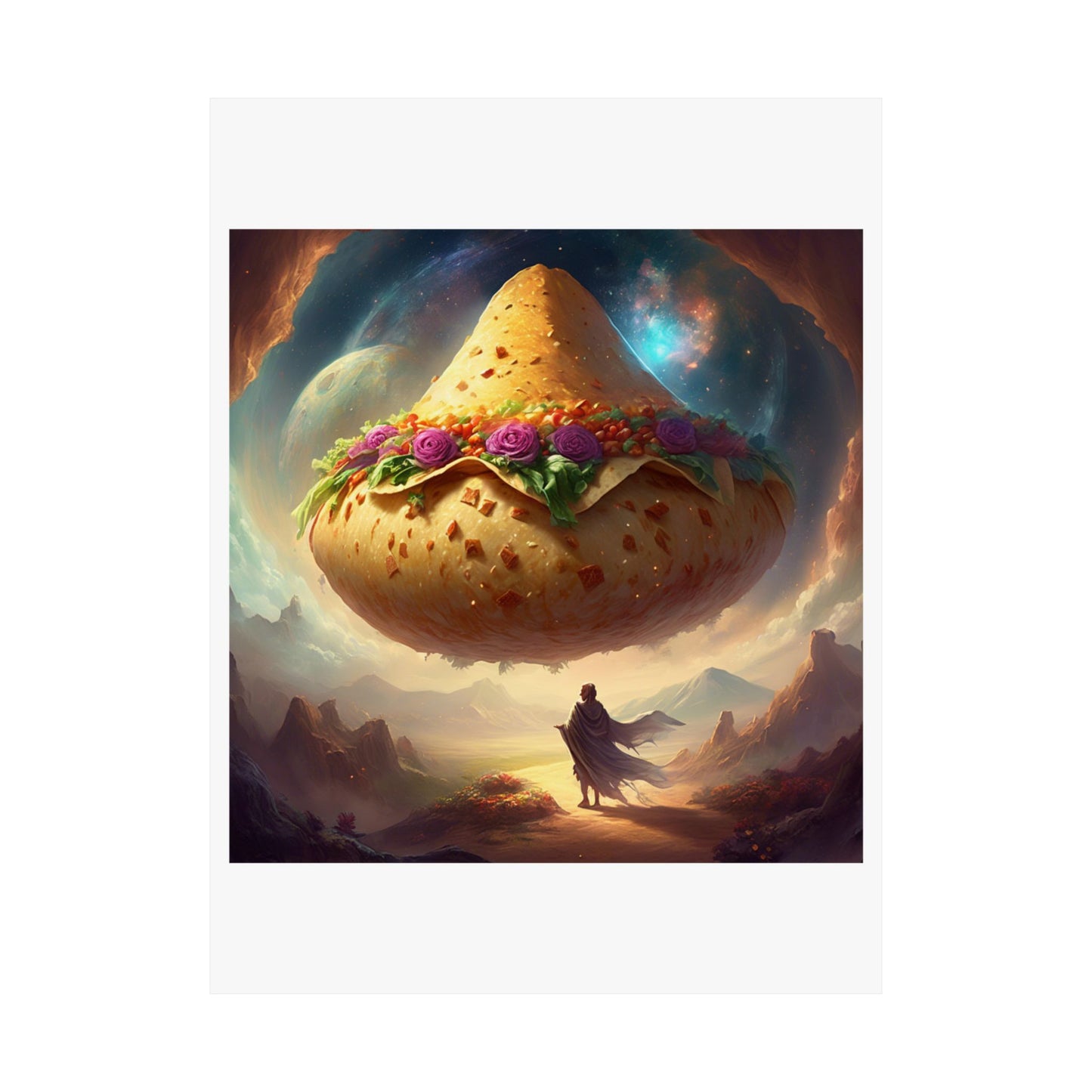 Cosmic Taco Planetoid Surreal Food Fantasy Art Poster
