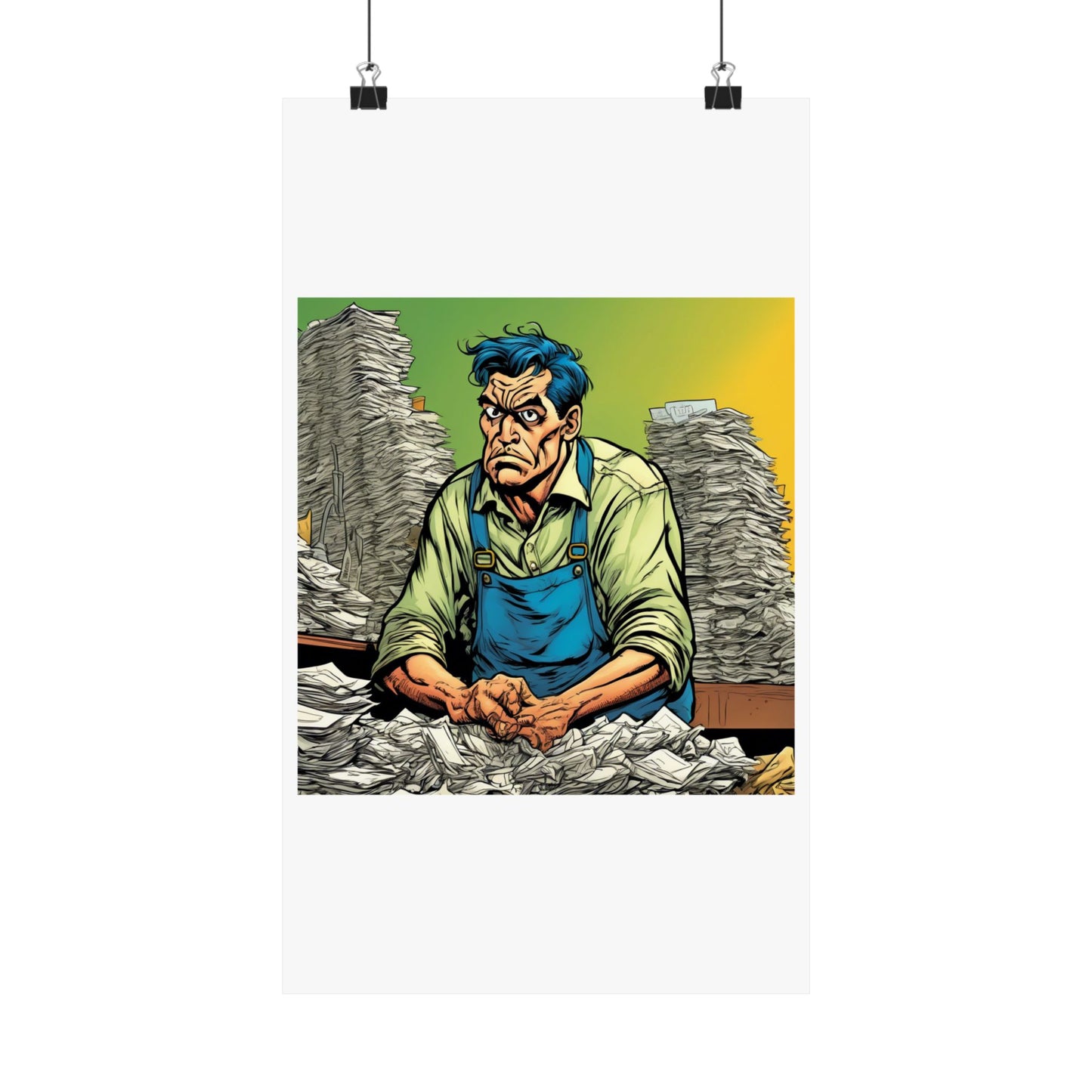 Paperwork Chaos Desk Worker Funny Office Art Poster