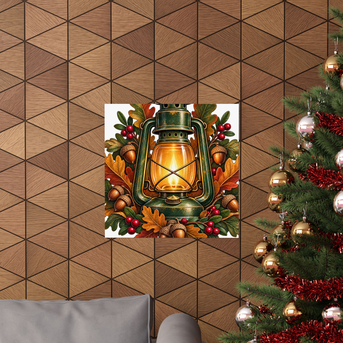 Autumn Oak Lantern and Acorns Poster