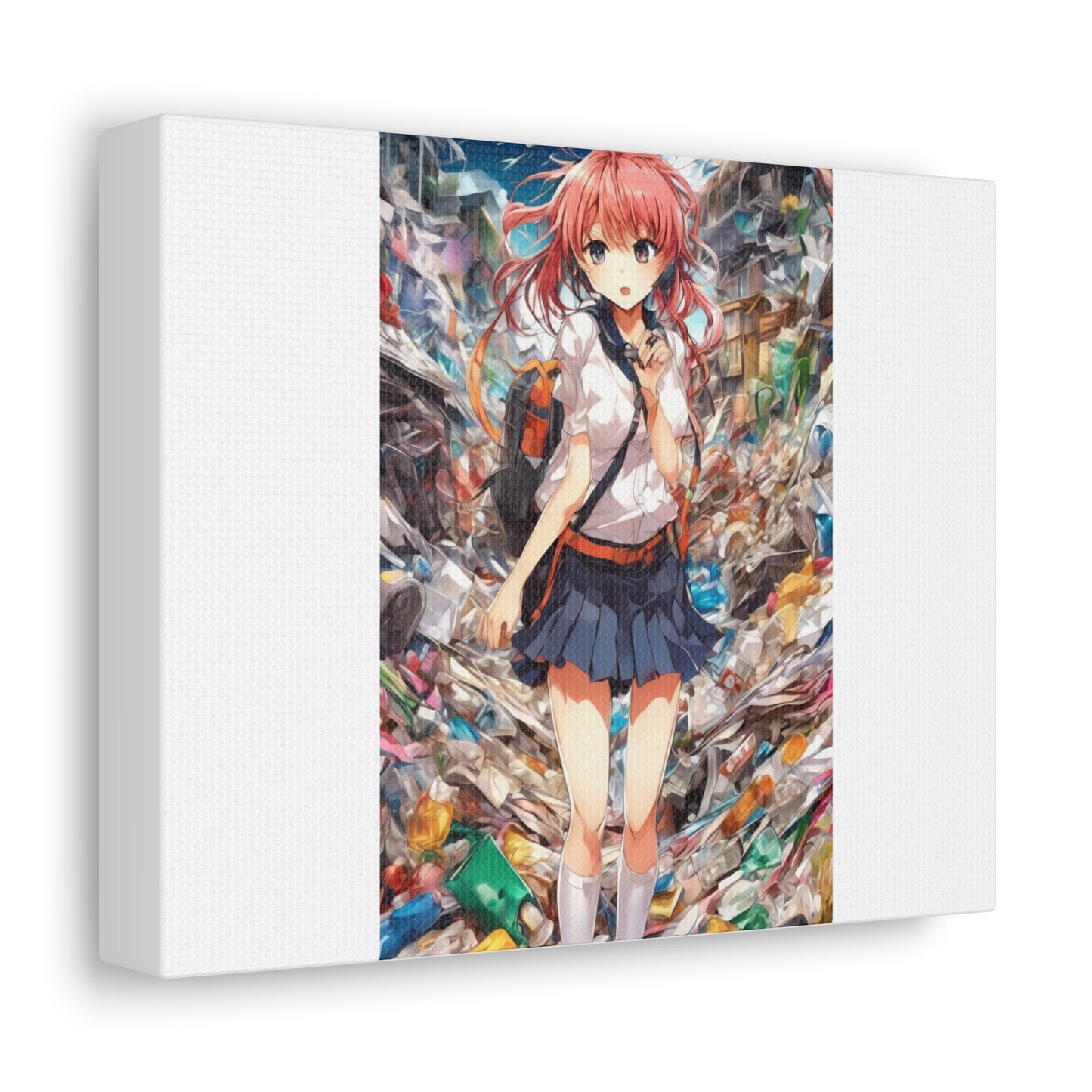 Recycling Day Anime Schoolgirl Eco Street Art Canvas
