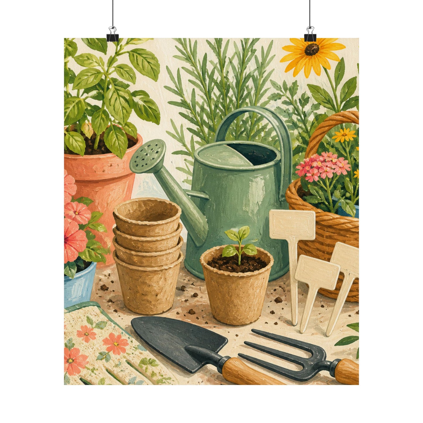 Colorful Gardening Tools and Flowers Hobby Poster