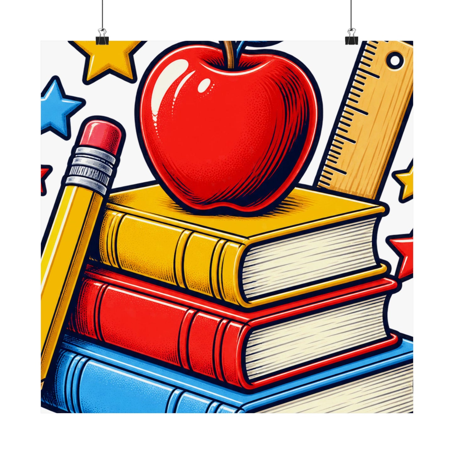 Retro School Books Apple Teacher Appreciation Art Poster