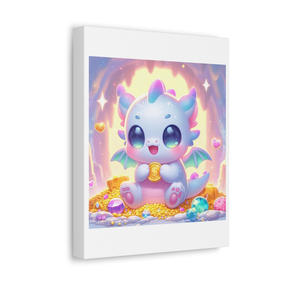 Pastel Treasure Dragon Kawaii Fantasy Canvas Wall Art