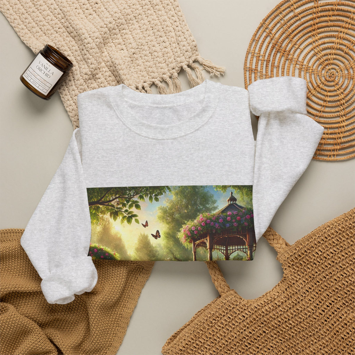 Sunlit Rose Gazebo Cottage Garden Sweatshirt