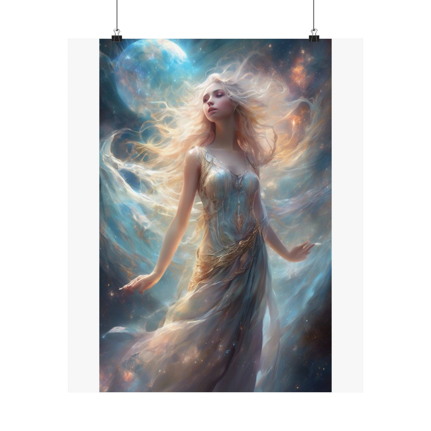 Moonlit Celestial Maiden Fantasy Portrait Poster