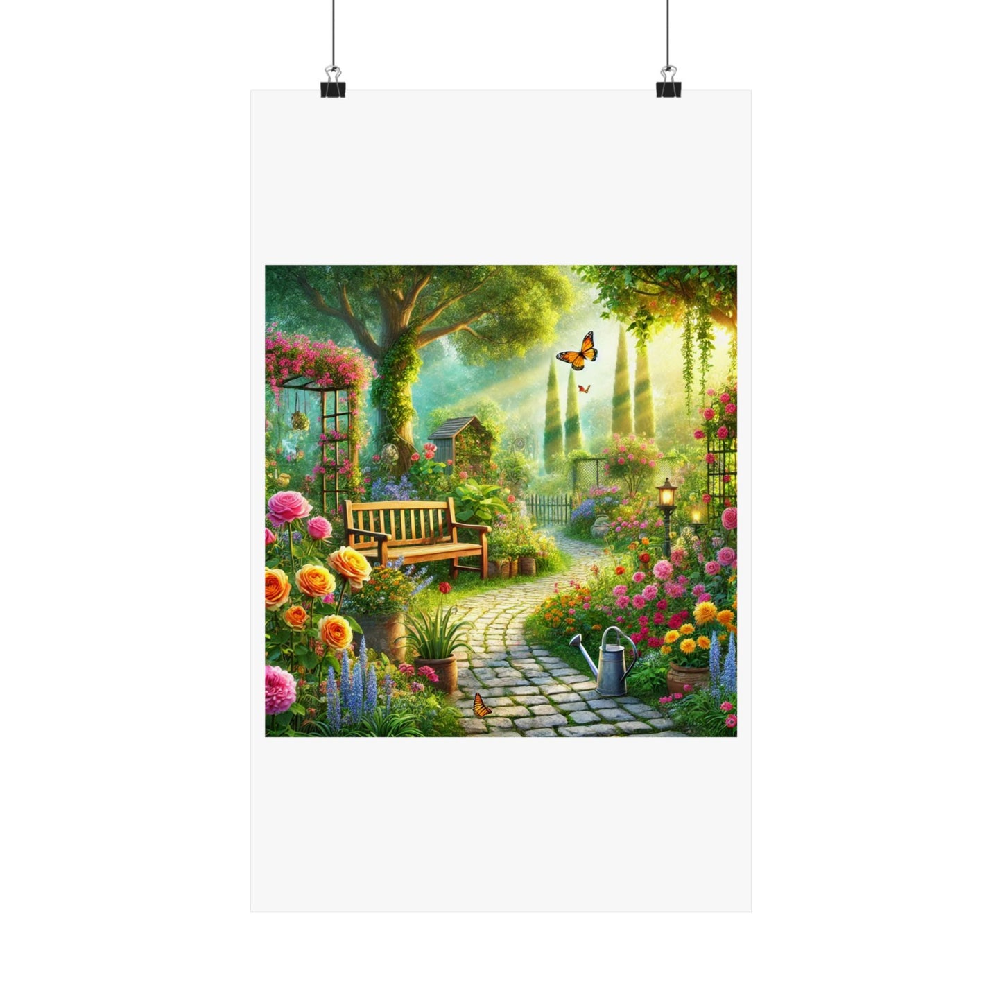 Sunlit Spring Flower Garden Bench Poster