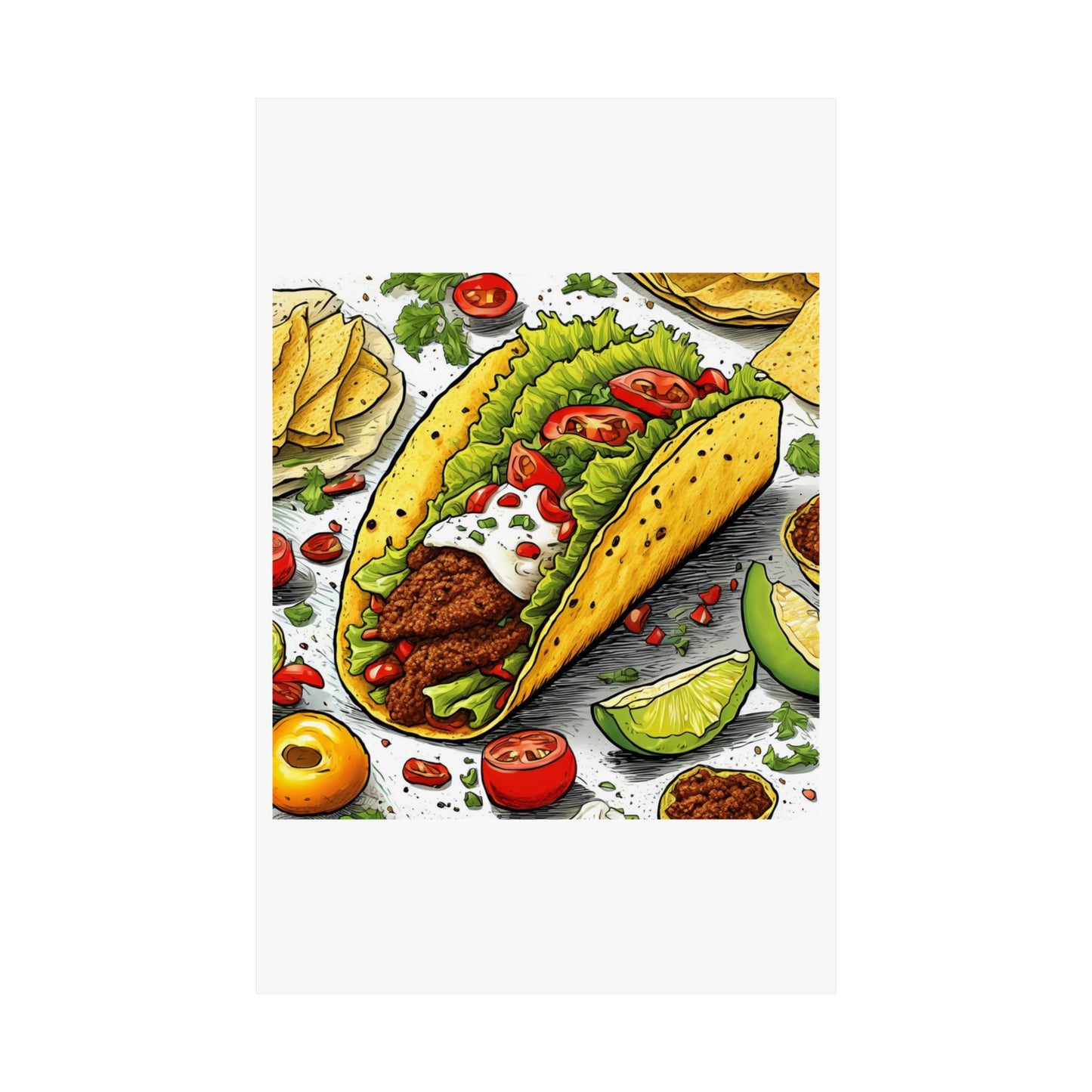 Bold Taco Illustration Foodie Gift Art Poster