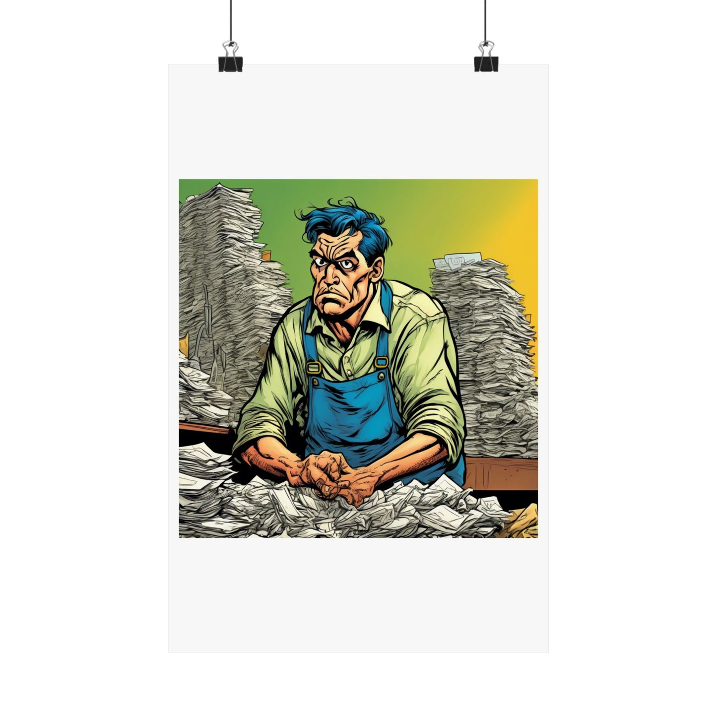 Paperwork Chaos Desk Worker Funny Office Art Poster