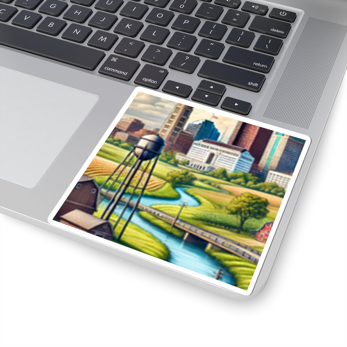 Rural River City Skyline Hometown Landscape Sticker