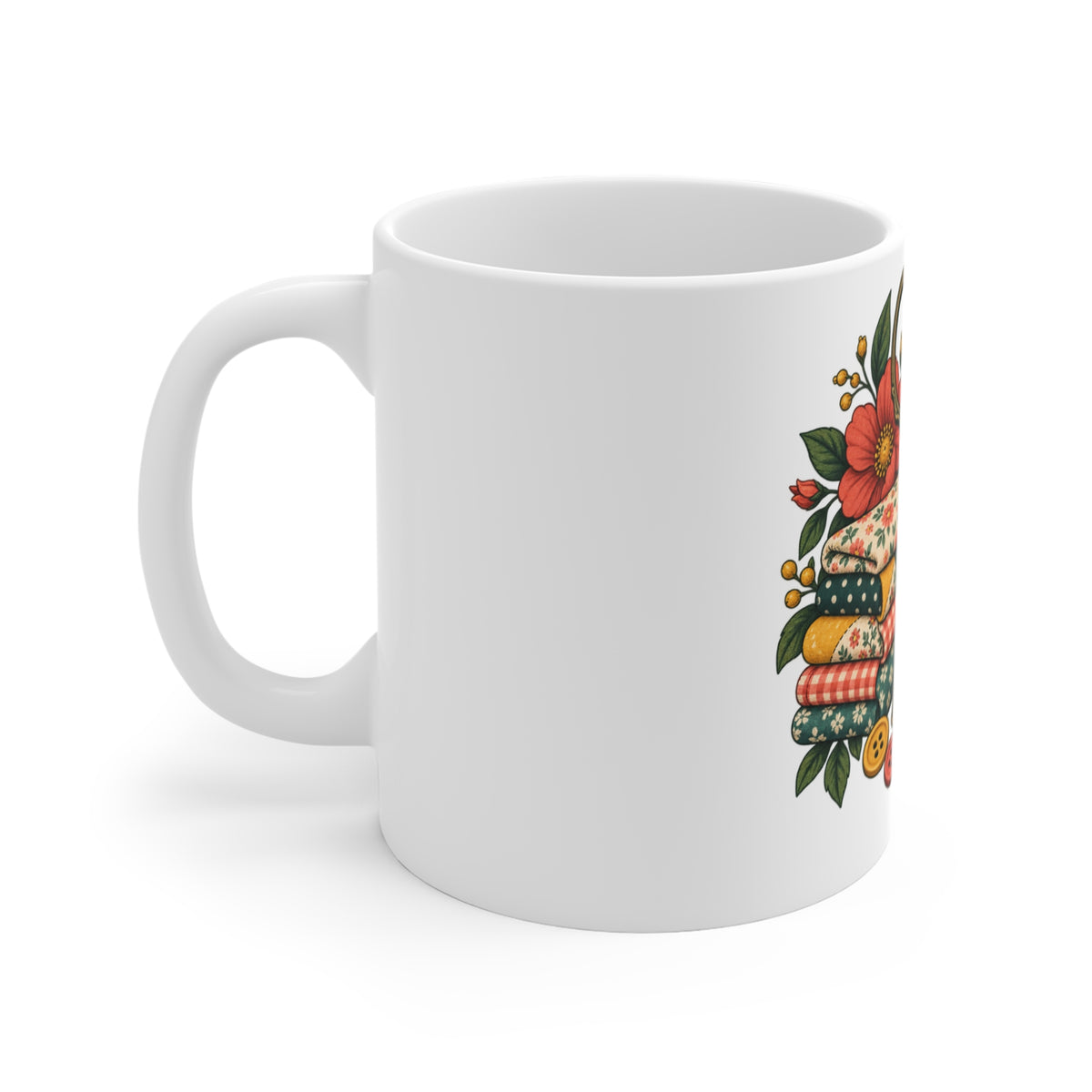Retro Sewing Scissors Thread and Floral Art Mug