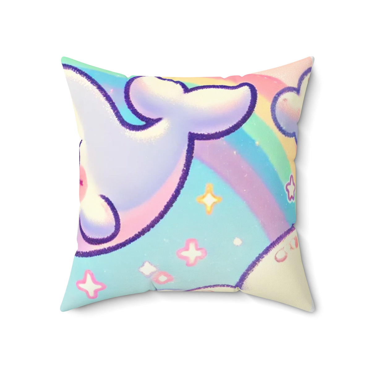 Kawaii Rainbow Whale Pastel Cloud Decorative Pillow