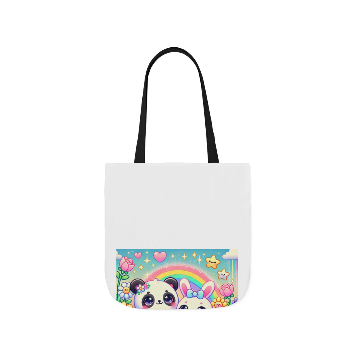 Pastel Panda and Bunny Rainbow Garden Canvas Tote Bag