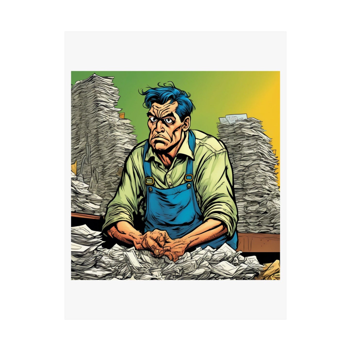 Paperwork Chaos Desk Worker Funny Office Art Poster