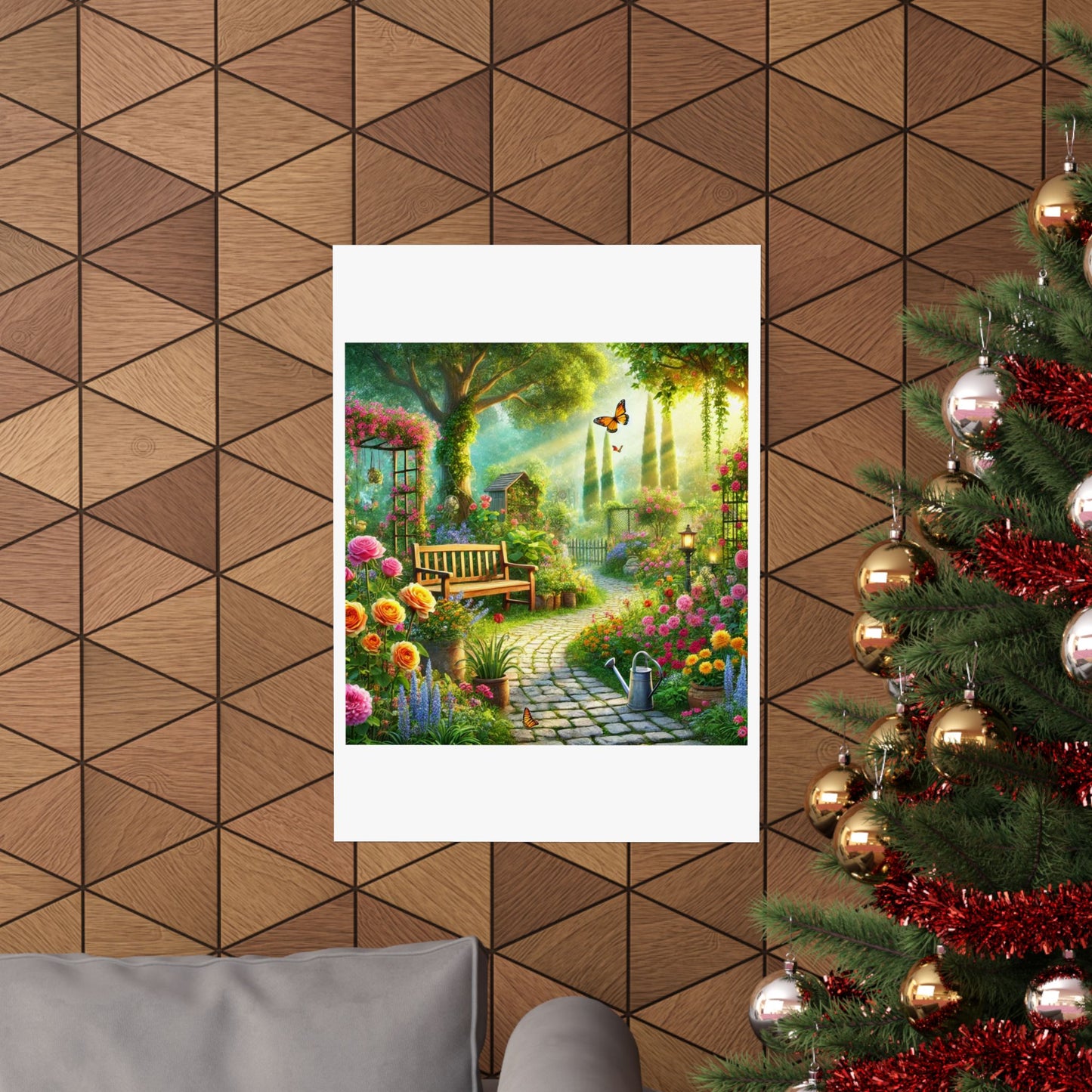Sunlit Spring Flower Garden Bench Poster