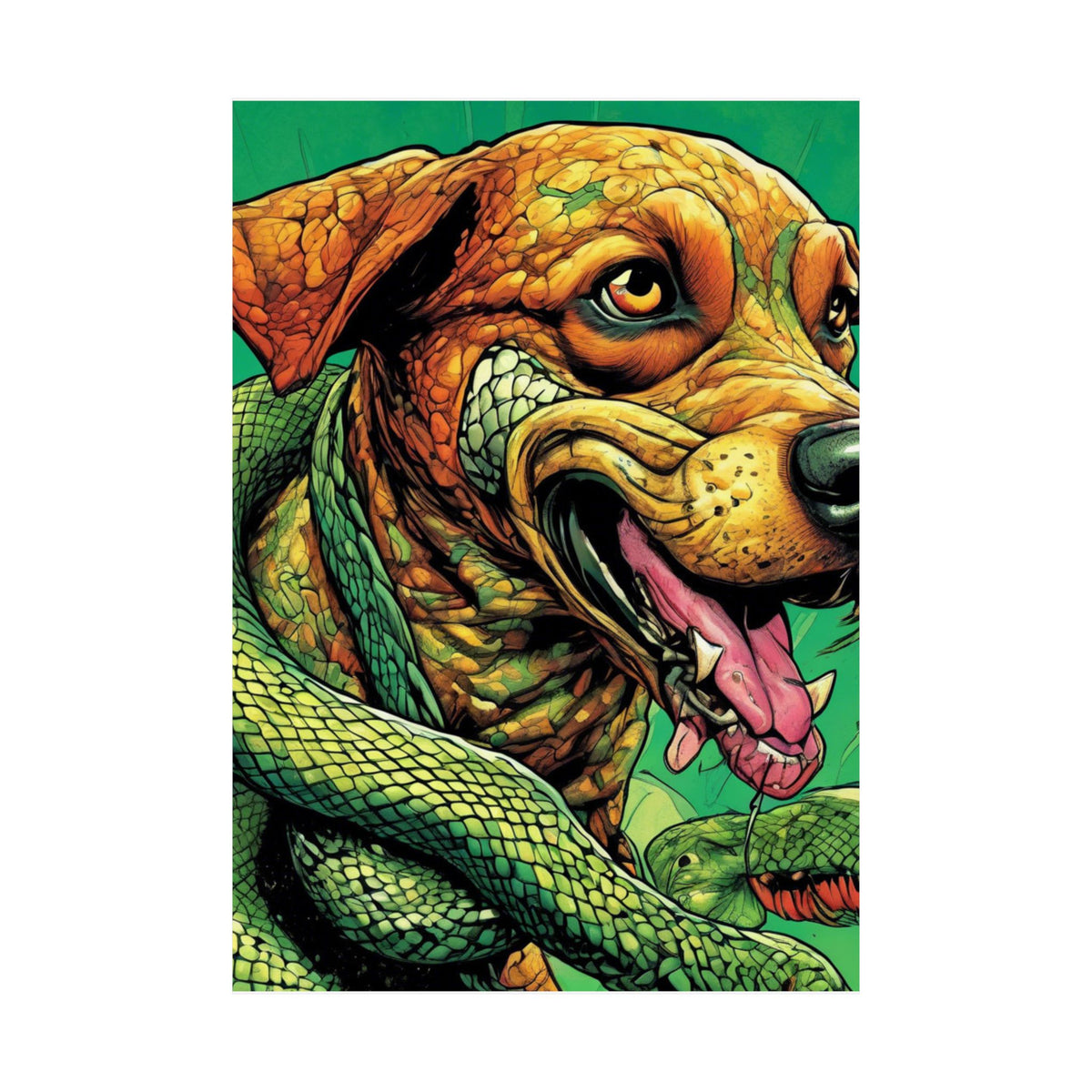 Serpent Guardian Dog Bold Fantasy Creature Art Poster