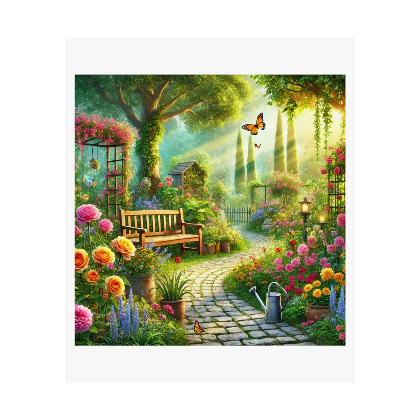 Sunlit Spring Flower Garden Bench Poster