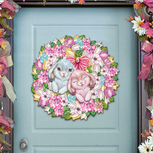 Bunny Love Wreath Door Hanger Wall Art by G. DeBrekht - Easter Spring Decor - 8185301-4H