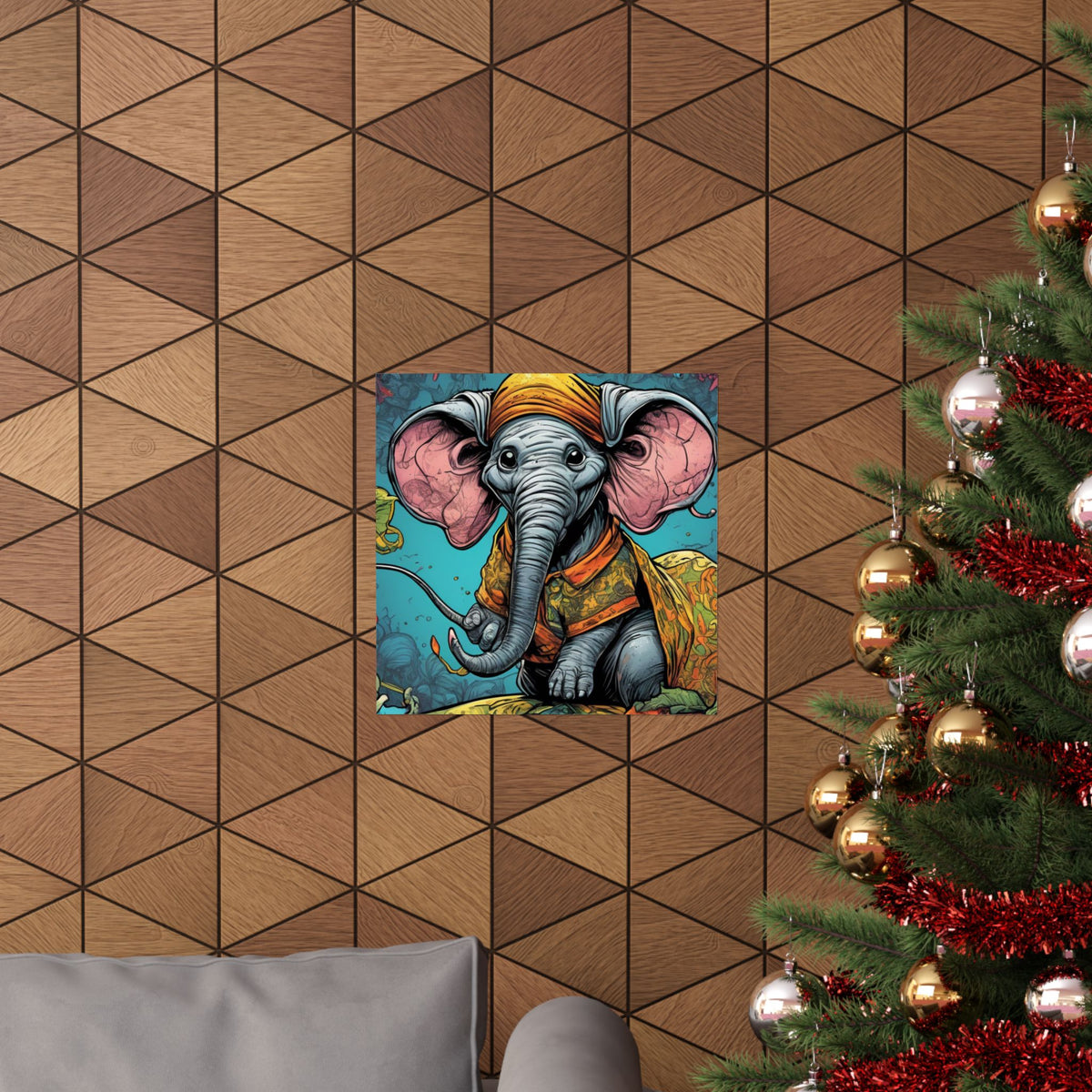 Colorful Storybook Elephant Floral Garden Wall Art Poster