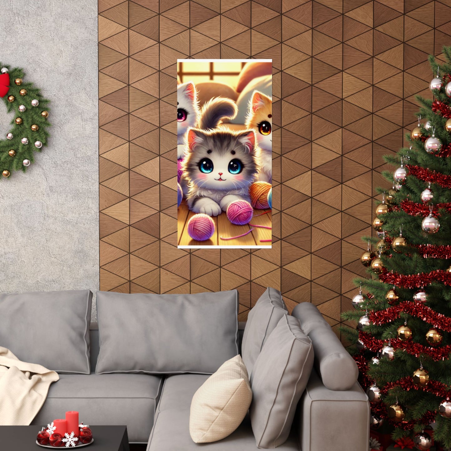 Cozy Yarn Kittens Cute Cat Poster Knitting Room Wall Art Decor