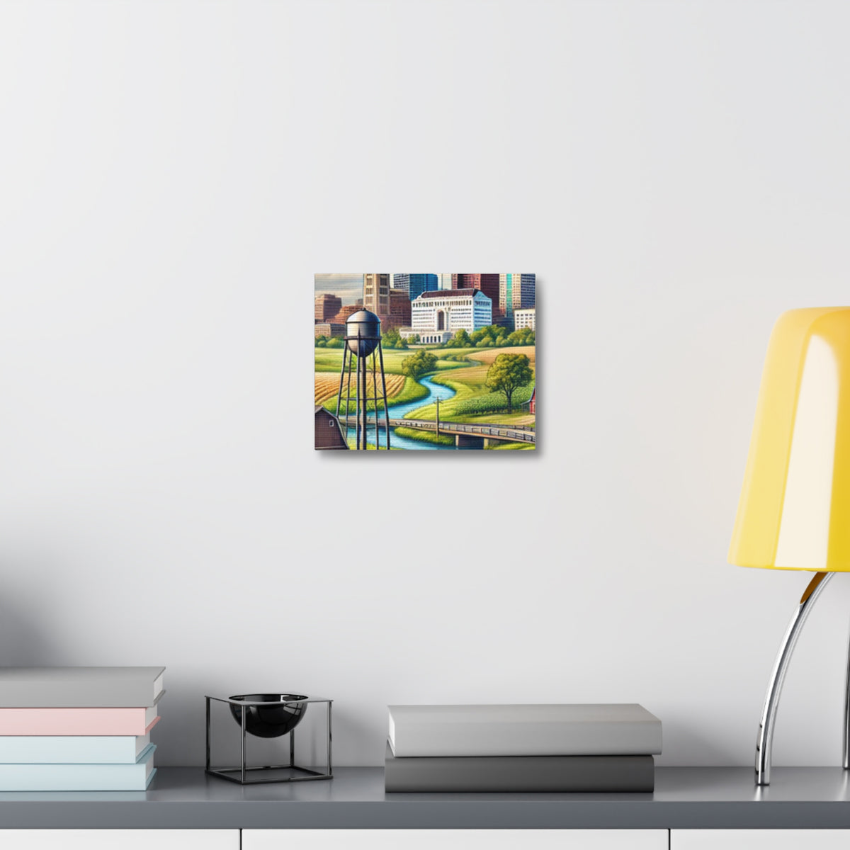 Rural River City Skyline Hometown Landscape Canvas Wall Art