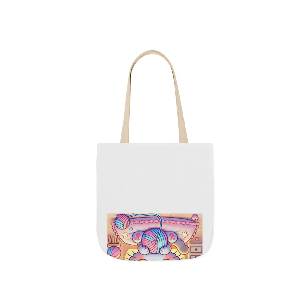 Cozy Kawaii Knitting Cat Pastel Yarn Canvas Tote Bag