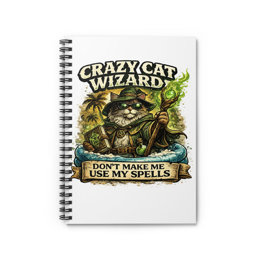 Crazy Cat Wizard Funny Fantasy Spiral Notebook